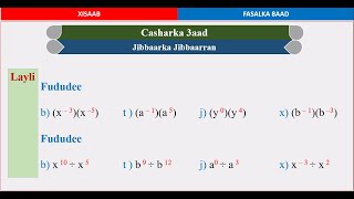 Xisaab fasalka 8aad cutubka 2aad casharka 3aad  Jibaarka Jibaaran [upl. by Annekcm242]