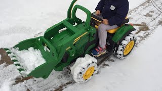 Peg Perego John Deere Ground Loader for Kids  Plowing Snow [upl. by Abbotsun607]