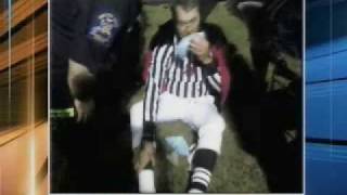 Football Player Hits Referee In Face With Helmet [upl. by Aitercal]