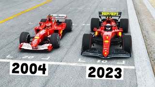 Ferrari F1 2023 vs Ferrari F1 2004 Schumacher  Imola GP [upl. by Symon609]