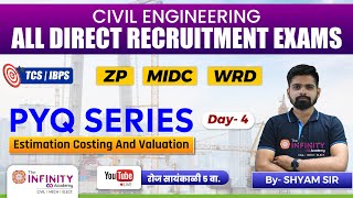 MIDC ZP PYQs  MIDC Civil MCQs  Estimation Costing And Valuation  ZP Civil PYQs ZPcivil Day 4 [upl. by Airebma]