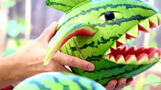 WATERMELON SHARK  SKIN A WATERMELON party trick  तरबूज शार्क  Fun Food For Kids [upl. by Seek268]