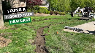 Drainage for a Flooded Backyard  70 FT French Drain installed in Novi Michigan [upl. by Johnette]