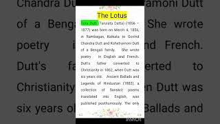 The Lotus by Toru Dutt Summary [upl. by Aisanat]