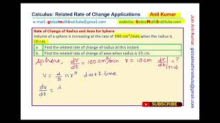 Rate of Change of Radius and Area of a Sphere when r is 10 IB HL Calculus [upl. by Anas]