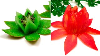 2 Garnitures en 2 Minutes  Fleurs de Lotus en Tomate et Kiwi [upl. by Eelanna]