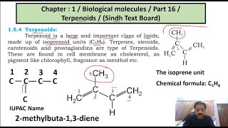 Chapter 1   Biological Molecules  Part 16  Terpenoids  Terpenes  Sindh Text Board [upl. by Nelav230]