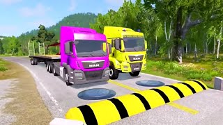 Double Flatbed Trailer Truck Vs Speedbumps Train Vs Cars Beamngdrive In Reverse 273 [upl. by Rea452]