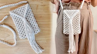 DIY Macrame Mini Bag  Phone Bag  Easy Tutorial for Beginners [upl. by Yrelbmik]