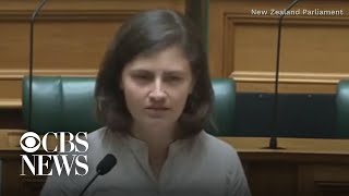 quotOK boomerquot 25yearold lawmaker shuts down heckler during climate speech [upl. by Avilo]