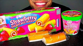 ASMR STRAWBERRY SHORTCAKE ROLLS ICE CREAM MUKBANG EATING SHOW MOUTH SOUNDS NO TALKING CANDY [upl. by Ennaitak92]