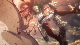 The Commander Erwin Smith loses his arm and saves Eren  Attack on Titan Season 2 [upl. by Nuawad]