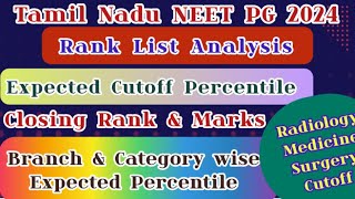 Tamil Nadu NEET PG 2024 Rank List Analysis  Expected Percentile 2024  BranchampCategory wise Cutoff [upl. by Eessac]