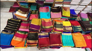 Chickpet Bangalore wholesale Mysore crepe Silk sareesSingle saree courier available [upl. by Malet357]