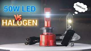 50W LED vs HALOGEN  Endurance amp light output test  Bevinsee H7 VC Cooling [upl. by Ellatsirhc]