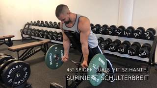 Armtraining  Bizepstraining 45° Spider Curls mit SZ Hantel supiniert Schulterbreit [upl. by Arabelle]