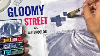 Gloomy Streetscape in Watercolor  A Step by Step Watercolor Painting Tutorial  Paint With Me [upl. by Straus]