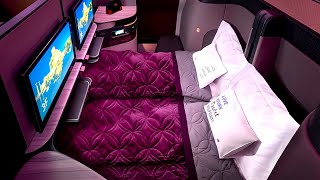 Worlds Best Business Class Qatar Airways B777300ER Qsuite Flight from Doha to Tokyo [upl. by Rosenblast35]