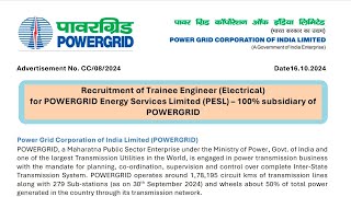 V36  PGCIL Trainee Engineer Electrical Recruitment 2024  Vacancy for 117 Post [upl. by Dranoel]