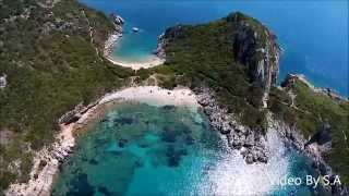 Porto Timoni Beach Corfu Greece Aerial View [upl. by Anelhtak743]