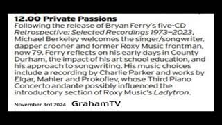 Bryan Ferry interview part 1 no music due to copyright 3rd of Nov 2024 [upl. by Kauffmann]