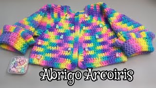 Abrigo ArcoirisMangas con olan para niñas de 2 a 3 años crochet handmade normaysustejidos [upl. by Sudnak267]