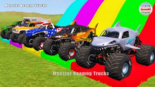 Triple Flatbed Trailer Monster Trucks Transport with Slide Color  BeamNGdrive 165 [upl. by Rattray588]