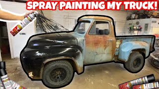 SPRAY PAINTING MY TRUCK WITH TURBO CANS HOW MANY WILL IT TAKE CHEAP BUDGET 4X4 RAT ROD NEW FRAME [upl. by February]