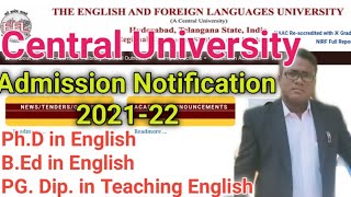 PhD Admission at Central University EFLU Hyderabad [upl. by Cirdla]