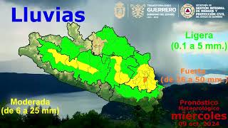 ☀️🌧 Clima  Pronóstico meteorológico para Guerrero hoy 09 de octubre de 2024 [upl. by Saeger]