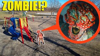 drone catches Bloody Last of Us Clicker at haunted park we found it [upl. by Aihtyc]