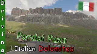 Driving down Pordoi Pass Italian Dolomites [upl. by Alika]