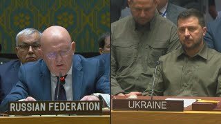 UN Russias Nebenzya objects to Zelensky speaking first at Security Council  AFP [upl. by Tunk]