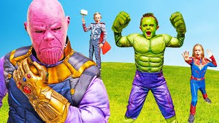 SuperHero Hulk Thor and Captain Marvel Team Up Against Thanos to Save Kids Fun TV [upl. by Payson307]