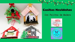 Casitas Navideñas con palitos de madera Cerecitas Arte y Scrap [upl. by Xenophon324]