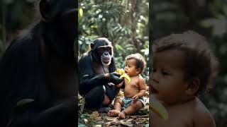 😜Chimpanzees act as “nannies” and feed bananas to human babies😏 [upl. by Ecinom]