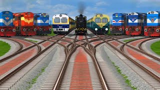 9 TRAINS CROSSING AT CORVED BRANCHED RAILROAD TRICKS RISKY RAILROAD TRICKStrain sim world4مهم [upl. by Mattson]