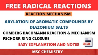 Arylation of Aromatic Compounds by Diazonium Salts  Free Radical Reactions  MSc Chemistry [upl. by Ayr]