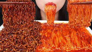 ASMR SPICY ENOKI MUSHROOM 🔥 SPICY BLACK BEAN NOODLE SAMYANG JJAJANG  MUKBANG ASMR EATING SOUNDS [upl. by Noyrb]