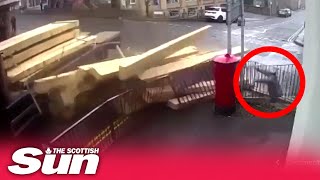 Scots woman narrowly escapes death after huge pile of timber topples from lorry in Crieff [upl. by Novel889]