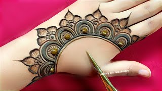 New stylish back hand mehndi design  easy arabic mehndi design  simple mehndi  mehndi design [upl. by Anhsirk]