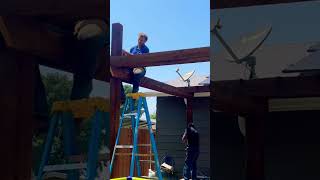 Come build a pergola with us 😎 construction backyard pergola fencecompany diy lawncare [upl. by Gillespie]