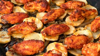 Receta de Alitas de Pollo Adobadas al Horno con Guarnición de Patatas [upl. by Airrat]