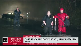 Atmospheric River Drivers rescued from cars stranded on Sonoma County roadway [upl. by Enyledam]