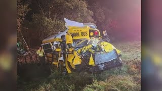 Indiana school bus crash with semi leaves driver injured [upl. by Ryun]