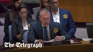 Israeli envoy wears yellow star in address to UN [upl. by Eboj]