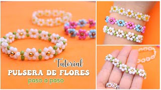 PULSERA DE FLORES CON MOSTACILLAS  CHAQUIRAS🌼 como hacer paso a paso🌼 [upl. by Kama]