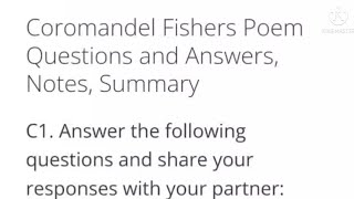 Coromandel Fishers Class 8 English Poem notes question and answers  summary kseeb solutions [upl. by De]