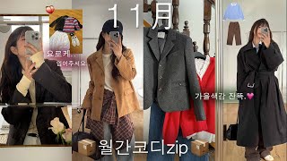 11月 월간코디📦 매일 입고 싶은 ✶ 따땃하고 색감예쁜 코디zip🧥🧣🎄울코트∙트렌치코트∙가디건∙스웻셔츠∙목폴라∙미니백ㅣ무튼 짱마늠ㅣ쁨이 [upl. by Winograd164]