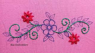 Beautiful flower pattern hand embroidery stitches for beginners Flower embroidery design [upl. by Bailar486]